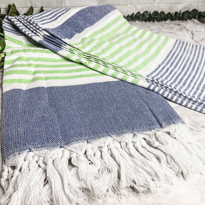 Pop Of Summer Turkish Towel 180GSM Lightweight Cotton Peshtemal Beach Bath Towel With Fringe - - Home & Garden
