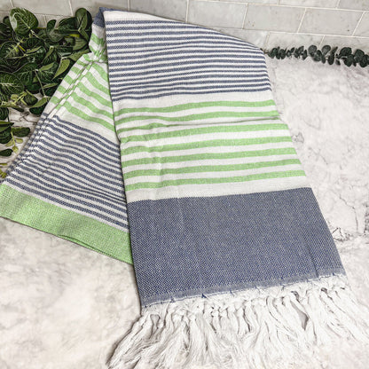 Pop Of Summer Turkish Towel 180GSM Lightweight Cotton Peshtemal Beach Bath Towel With Fringe - - Home & Garden