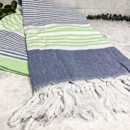 Pop Of Summer Turkish Towel 180GSM Lightweight Cotton Peshtemal Beach Bath Towel With Fringe - - Home & Garden