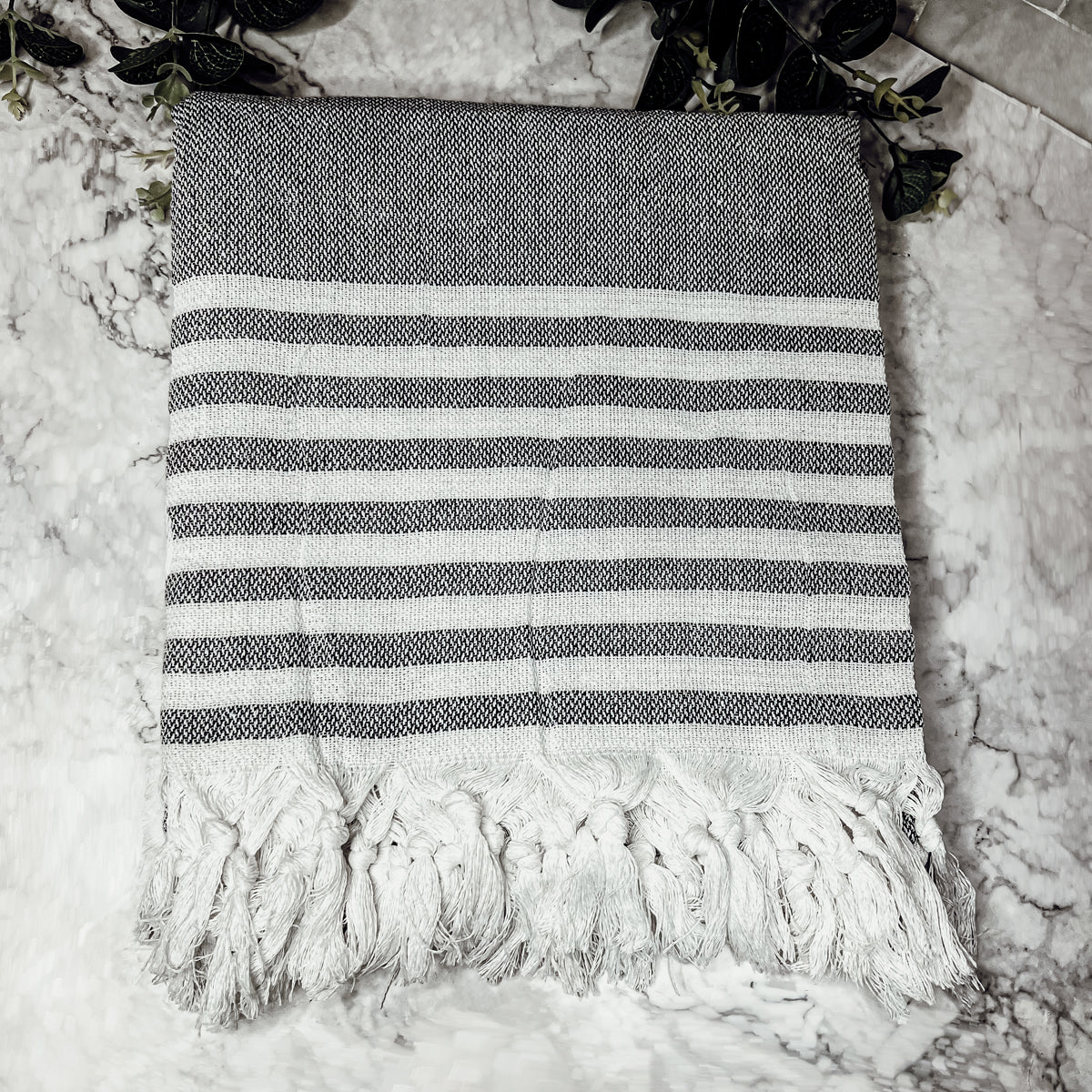 Mediterranean Cotton Bath Towel 180GSM Lightweight Gray Blue Summer - - Textiles & Pillows