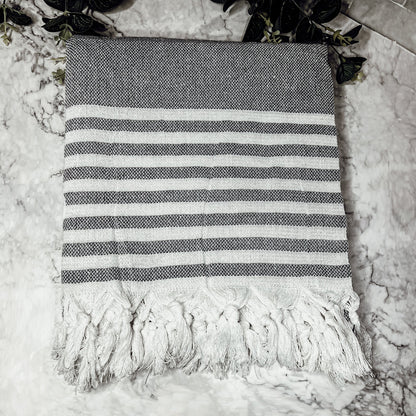 Mediterranean Cotton Bath Towel 180GSM Lightweight Gray Blue Summer - - Textiles & Pillows