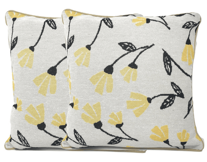 DaDa Bedding Yellow Fleur Floral Botanical Spring Tapestry Throw Pillow Cover, 16" x 16" (18112) - 2-Pieces - Throw Pillow Covers