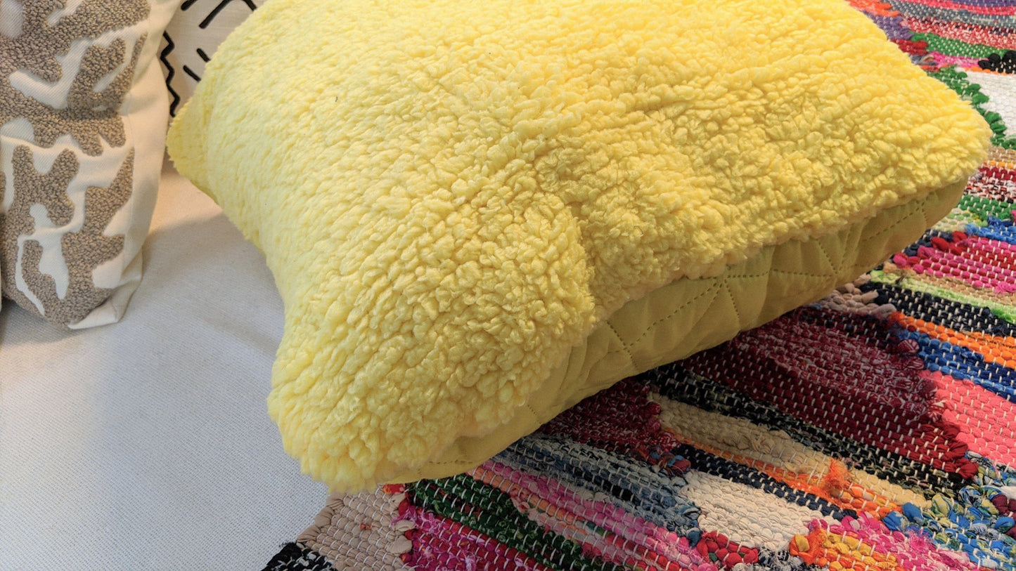 DaDa Bedding Hand-Made Tuscan Sun Yellow Sherpa Backside Quilted Throw Pillow - 18" x 18" - - Throw Pillows