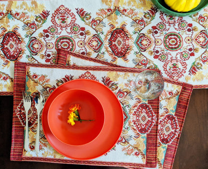 Tache Burgundy Ornate Paisley Woven Tapestry Placemats - Eclectic Modern Dining Set (18194) - - Placemat