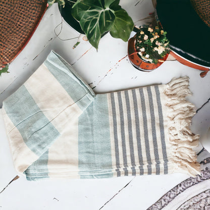 Mediterranean Cotton Bath Towel 180GSM Lightweight Gray Blue Summer - - Textiles & Pillows