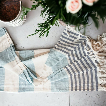 Mediterranean Cotton Bath Towel 180GSM Lightweight Gray Blue Summer - Light Blue - Textiles & Pillows