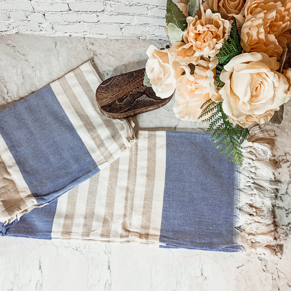 Mediterranean Cotton Bath Towel 180GSM Lightweight Gray Blue Summer - - Textiles & Pillows