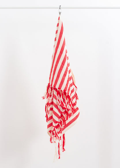 Girit Red Cotton Linen Towel - Hand Hair Towel 23'' x 30'' (55 cm x 76 cm) - Towels