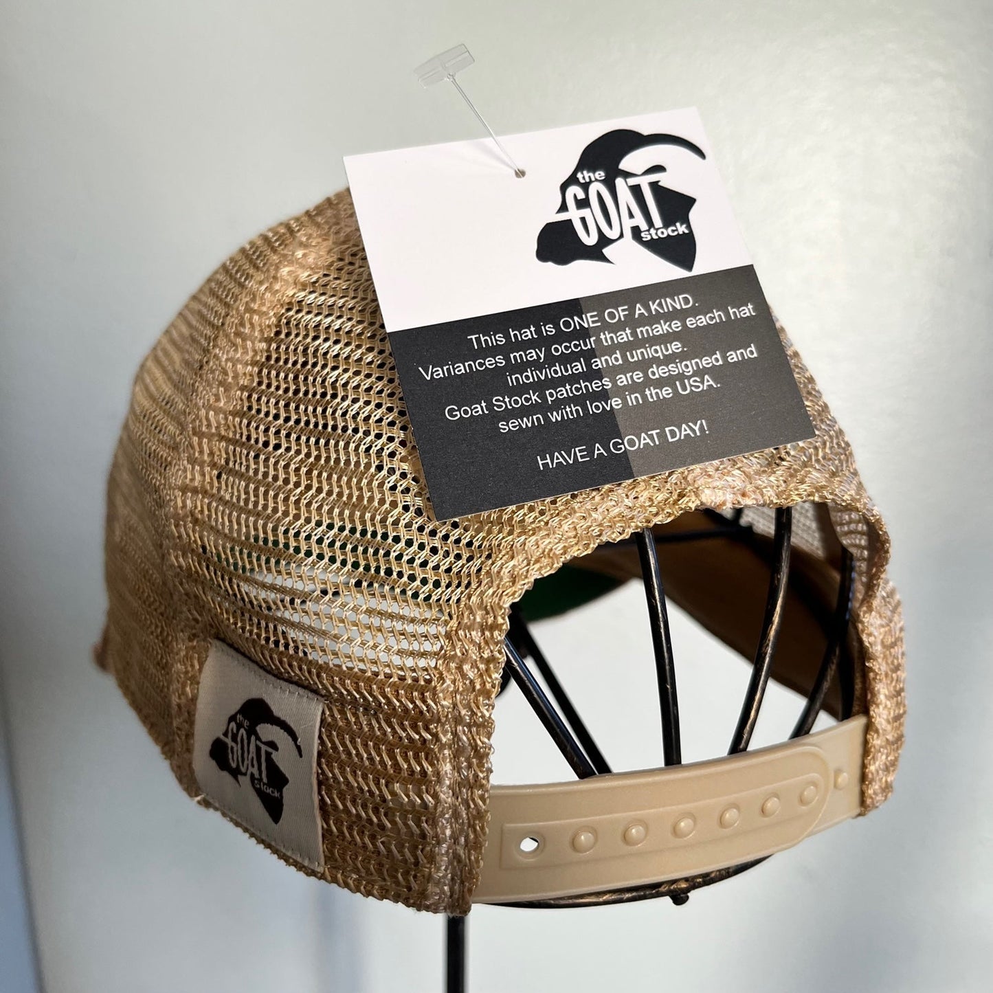CHERRIES Distressed Tan Mesh Snapback Baseball Cap- The Goat Stock- {{Product type}}