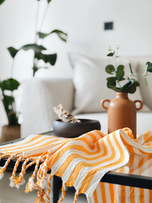 Girit Yellow Cotton Linen Towel - Hand Hair Towel 23'' x 30'' (55 cm x 76 cm) - Towels