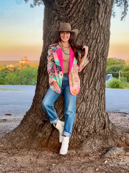 Baha Ranch Retro Pop Western Pop Cowgirl Blazer - - Jackets & Blazers