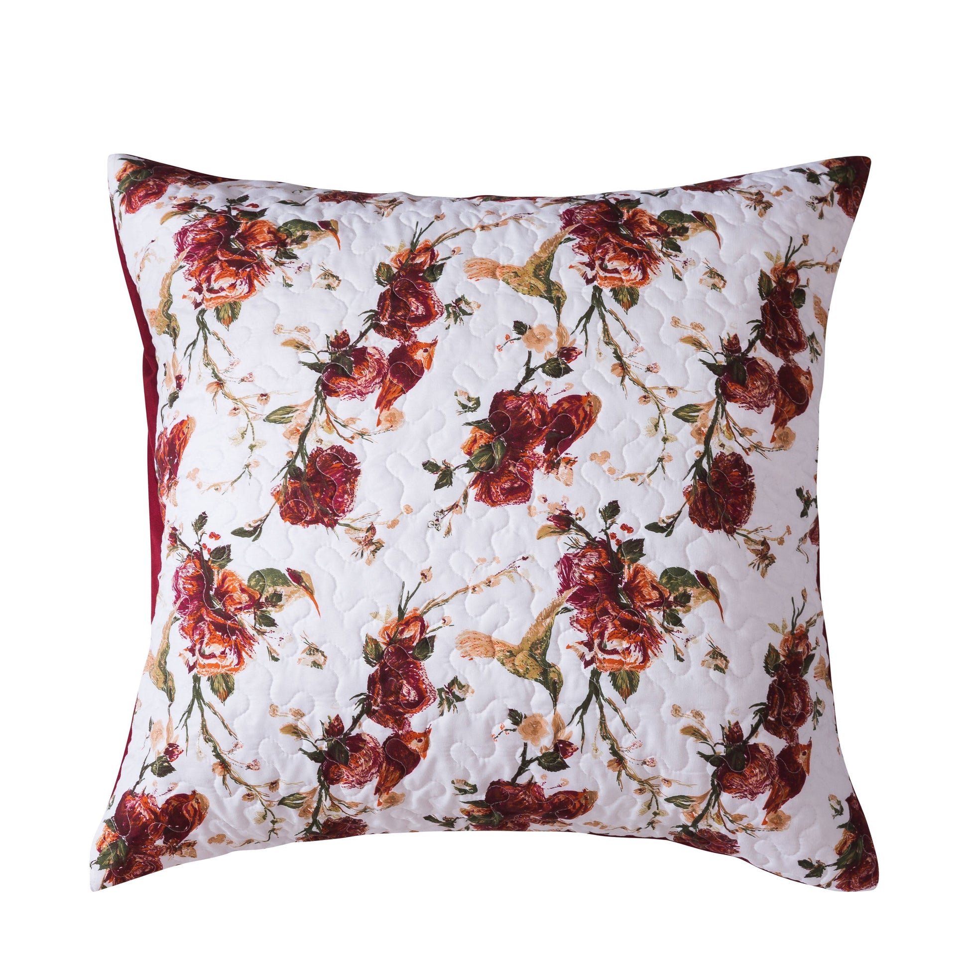Tache Floral Hummingbirds Burgundy White Vintage Rose Garden Cushion Covers / Euro Sham (SD-7676) - 26 x 26 - Euro Sham / Cushion Cover