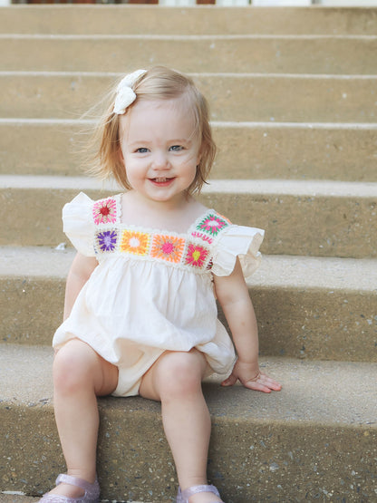 Summer Crochet Square Baby Ruffle Romper - - Romper