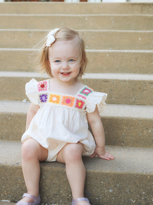 Summer Crochet Square Baby Ruffle Romper - - Romper