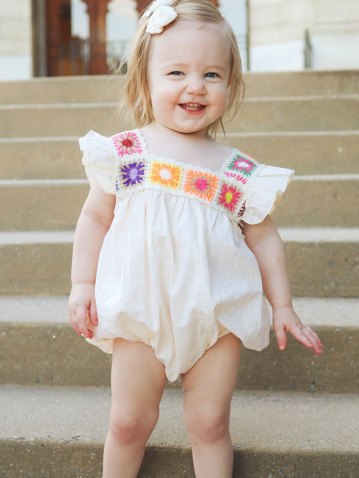 Summer Crochet Square Baby Ruffle Romper - - Romper