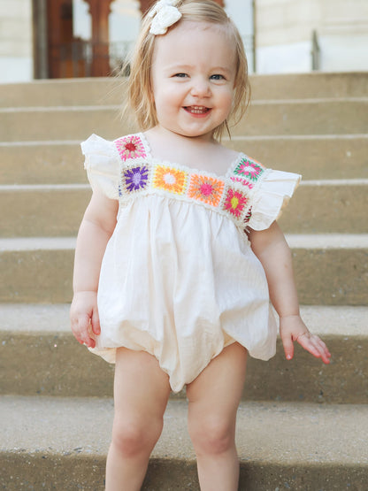 Summer Crochet Square Baby Ruffle Romper - - Romper