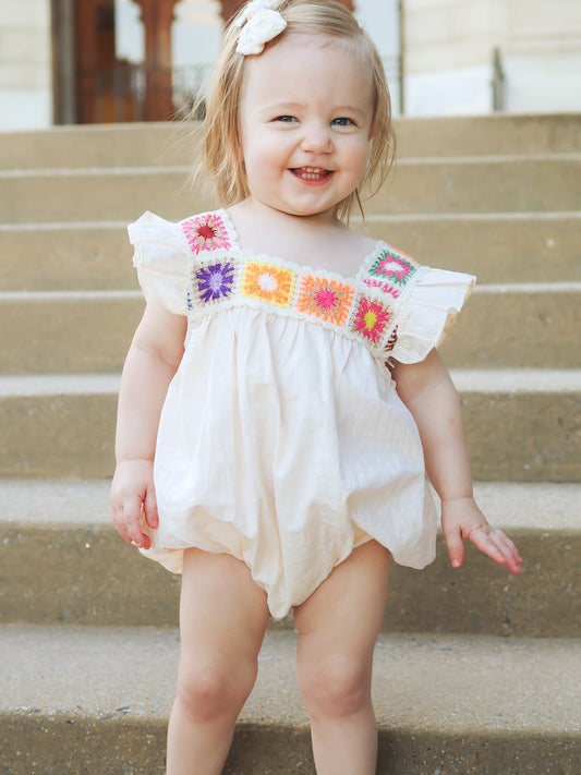 Summer Crochet Square Baby Ruffle Romper - - Romper
