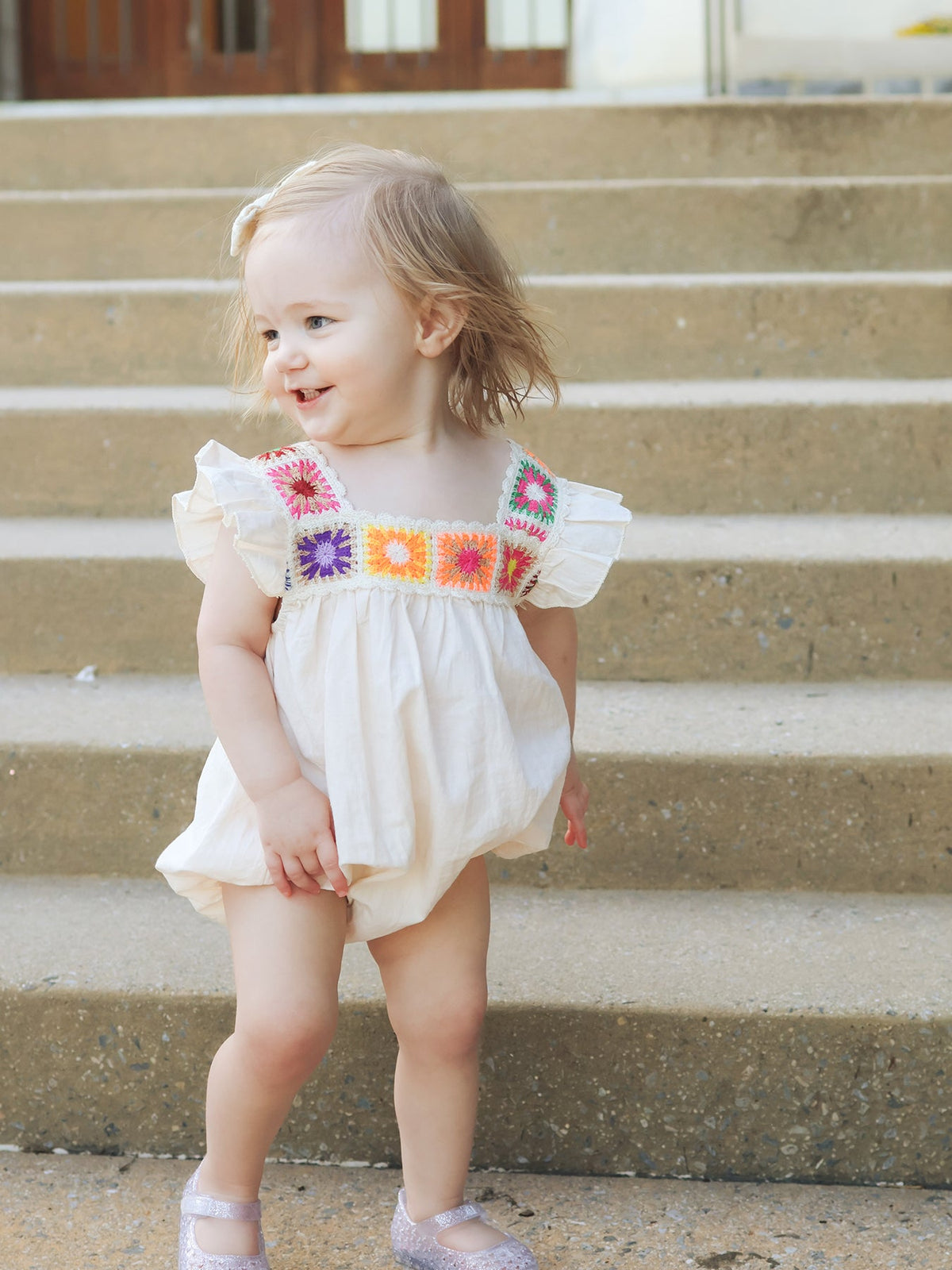 Summer Crochet Square Baby Ruffle Romper - - Romper