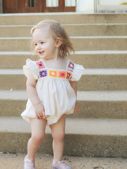 Summer Crochet Square Baby Ruffle Romper - - Romper