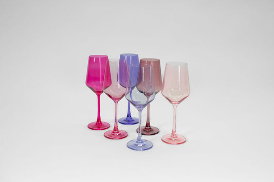 Cotton Candy Collection - Colored Wine Glass Ombre Set of 6 - - Wine Glasses