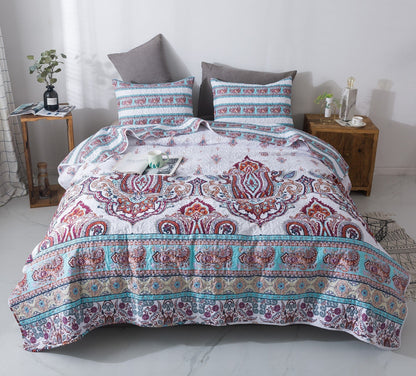 DaDa Bedding Bohemian Summertime White Blue Floral Paisley Bedspread Set (KSX-003)- DaDalogy Bedding Collection- {{Product type}}