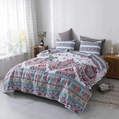DaDa Bedding Bohemian Summertime White Blue Floral Paisley Bedspread Set (KSX-003)- DaDalogy Bedding Collection- {{Product type}}