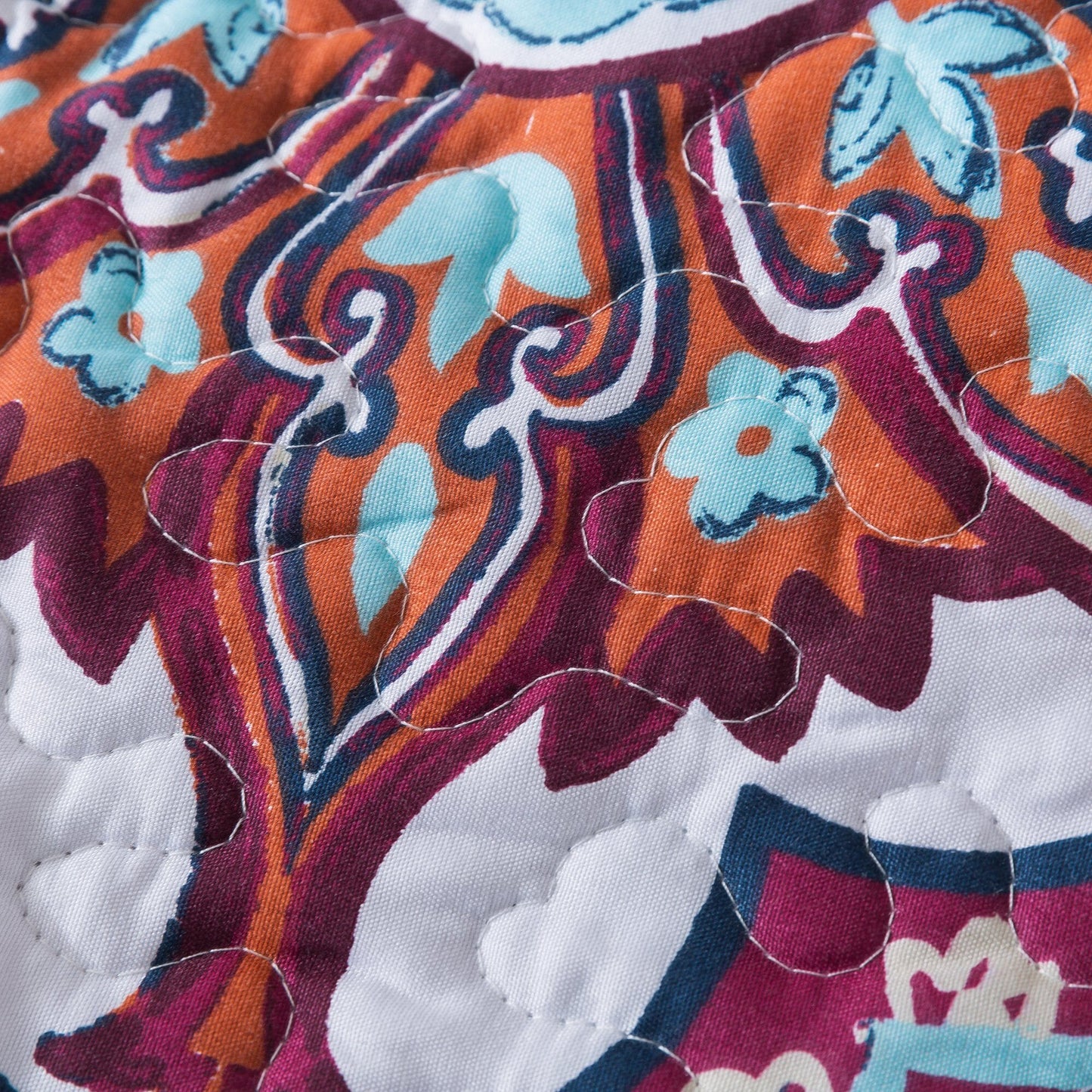 DaDa Bedding Bohemian Summertime White Blue Floral Paisley Bedspread Set (KSX-003)- DaDalogy Bedding Collection- {{Product type}}