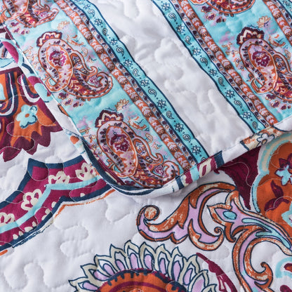DaDa Bedding Bohemian Summertime White Blue Floral Paisley Bedspread Set (KSX-003)- DaDalogy Bedding Collection- {{Product type}}