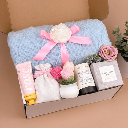 Self Care Gift Boxes for Women – Cozy Blanket & Tea Kit - -