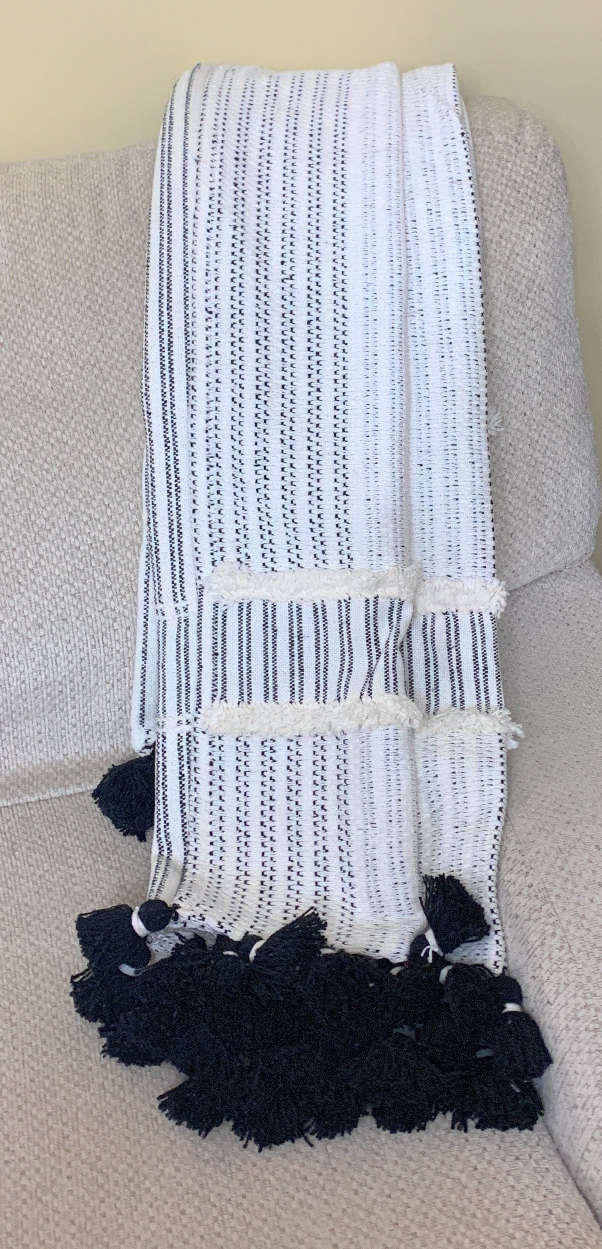 Hand loom Woven Textured Throw Black & Off White - - Home Furnishings