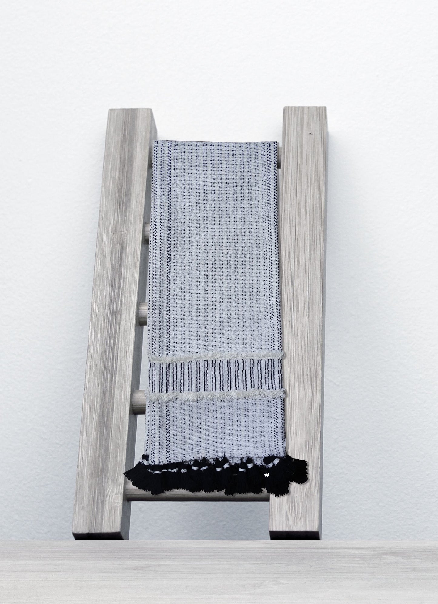 Hand loom Woven Textured Throw Black & Off White - - Home Furnishings