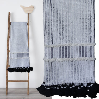 Hand loom Woven Textured Throw Black & Off White - - Home Furnishings