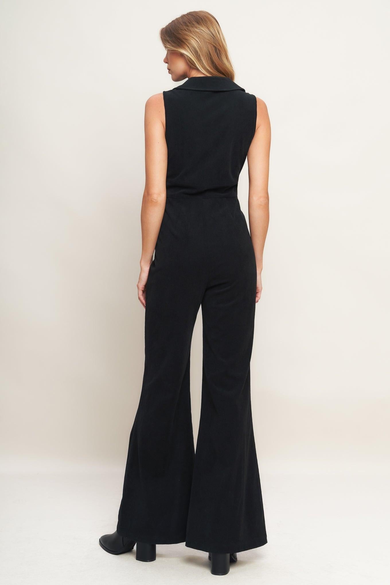 STREET ICON BLACK CORDUROY JUMPSUIT - - JUMPSUIT