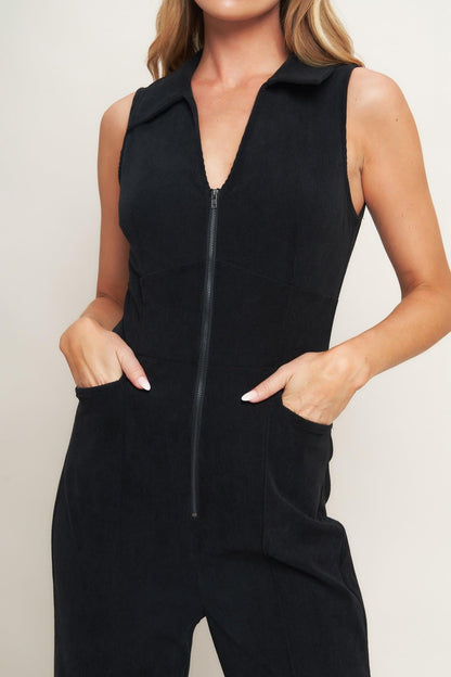 STREET ICON BLACK CORDUROY JUMPSUIT - - JUMPSUIT