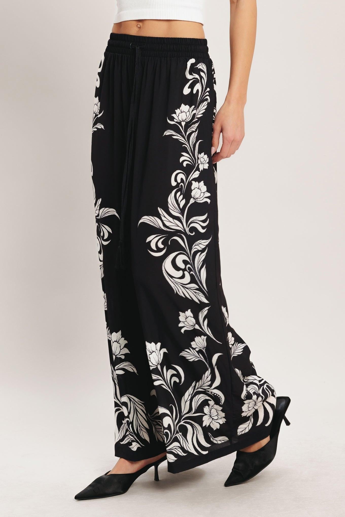 BLACK RIVIERA WOVEN PANTS - - PANTS