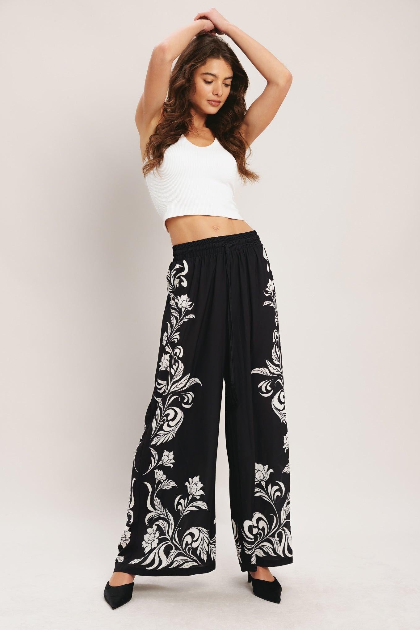 BLACK RIVIERA WOVEN PANTS - - PANTS
