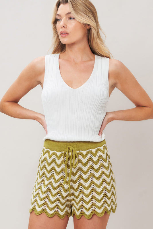 SUNSET STITCH CROCHET KNIT SHORTS - - SHORTS