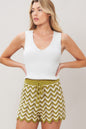 SUNSET STITCH CROCHET KNIT SHORTS - OLIVE WHITE - SHORTS