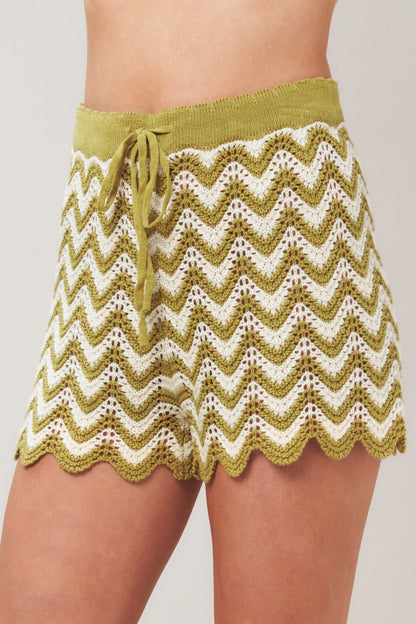 SUNSET STITCH CROCHET KNIT SHORTS - - SHORTS