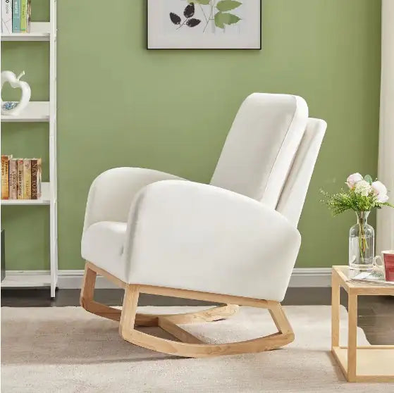 Beige Velvet Rocking Chair - - rocking chair