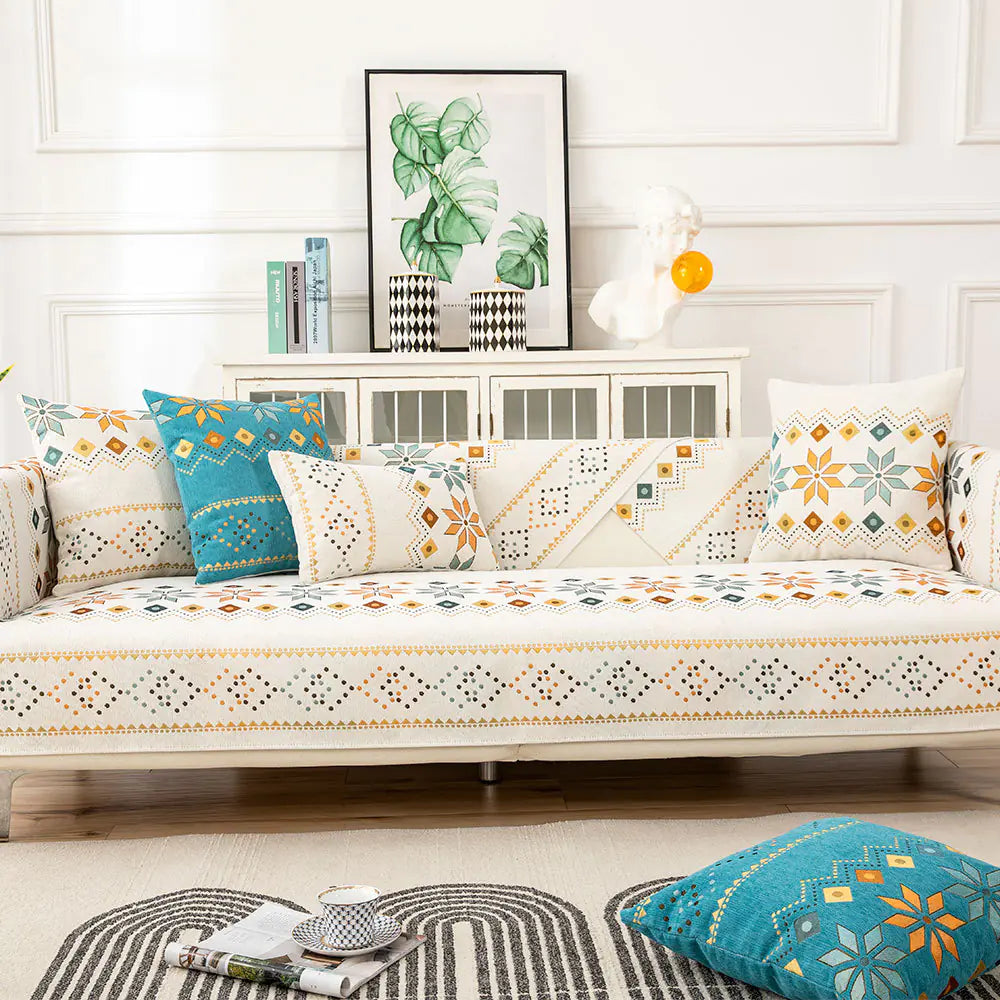 Modern Chenille Jacquard Sofa Blanket - LLN Bohemia-rice White 70*150 - Sofa blanket