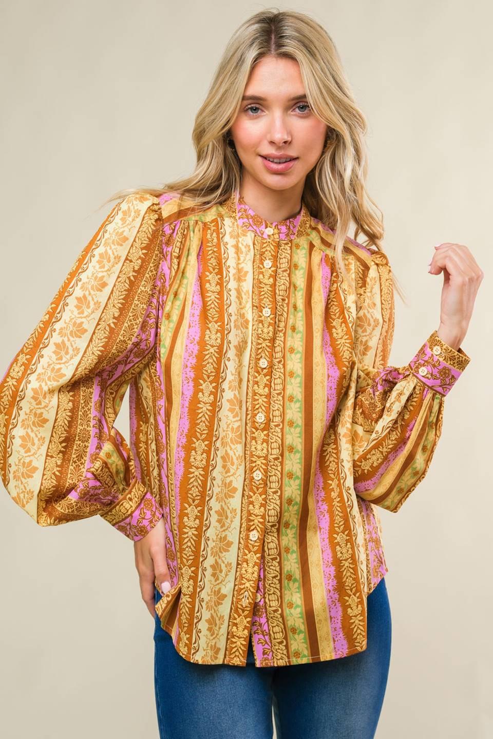 REFRESHING VIBE WOVEN TOP - BROWN LAVENDER - TOPS