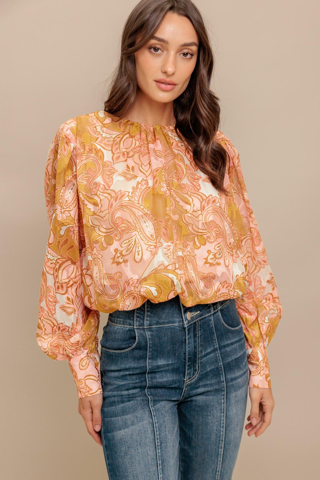 PAISLEY BREEZE WOVEN JACQUARD TOP - - TOPS