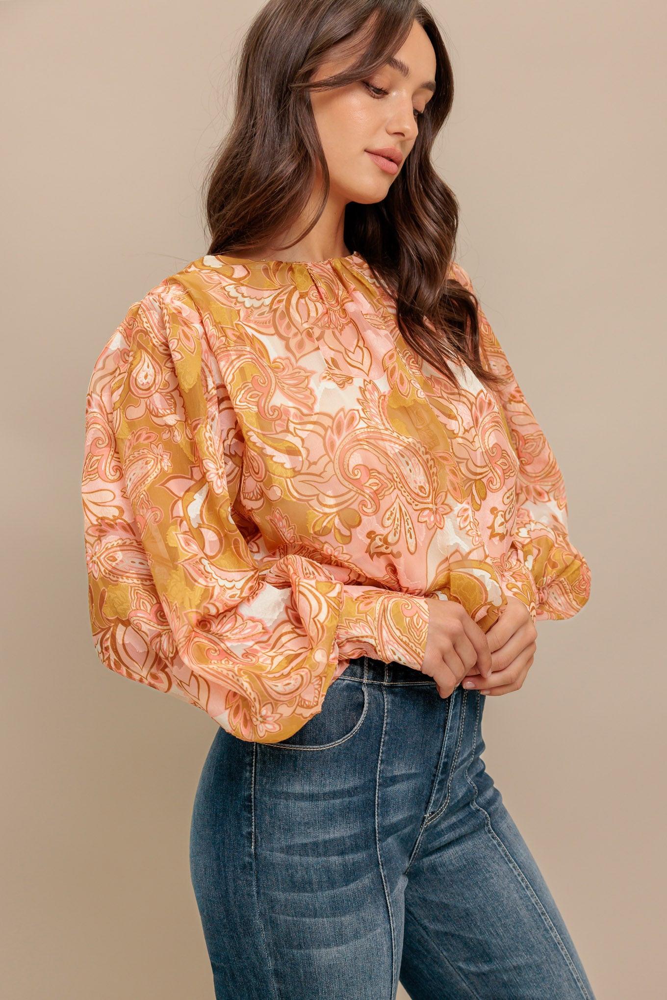 PAISLEY BREEZE WOVEN JACQUARD TOP - - TOPS