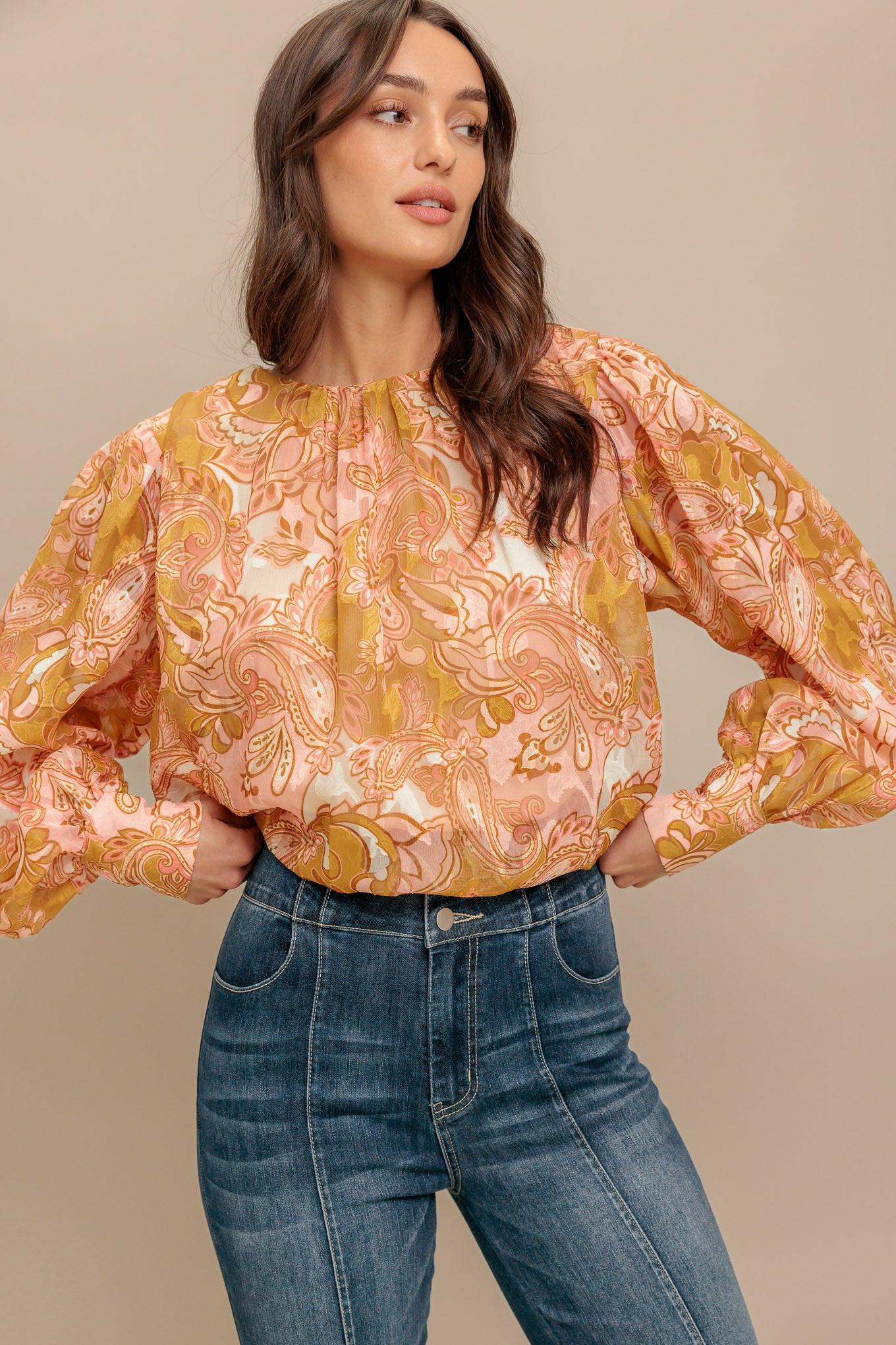 PAISLEY BREEZE WOVEN JACQUARD TOP - - TOPS