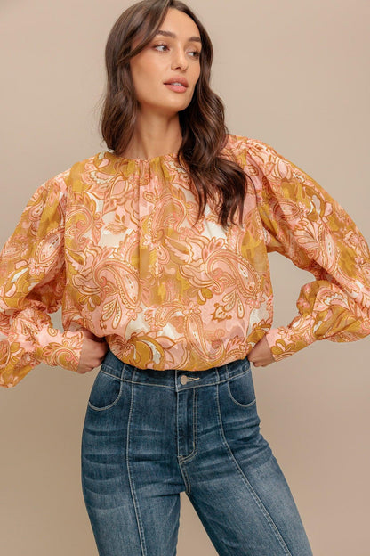 PAISLEY BREEZE WOVEN JACQUARD TOP - - TOPS