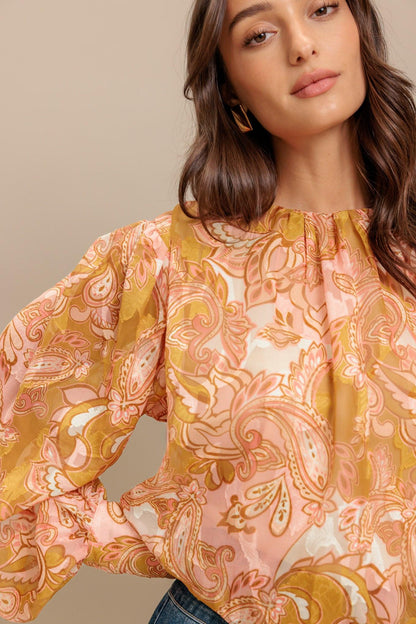 PAISLEY BREEZE WOVEN JACQUARD TOP - - TOPS