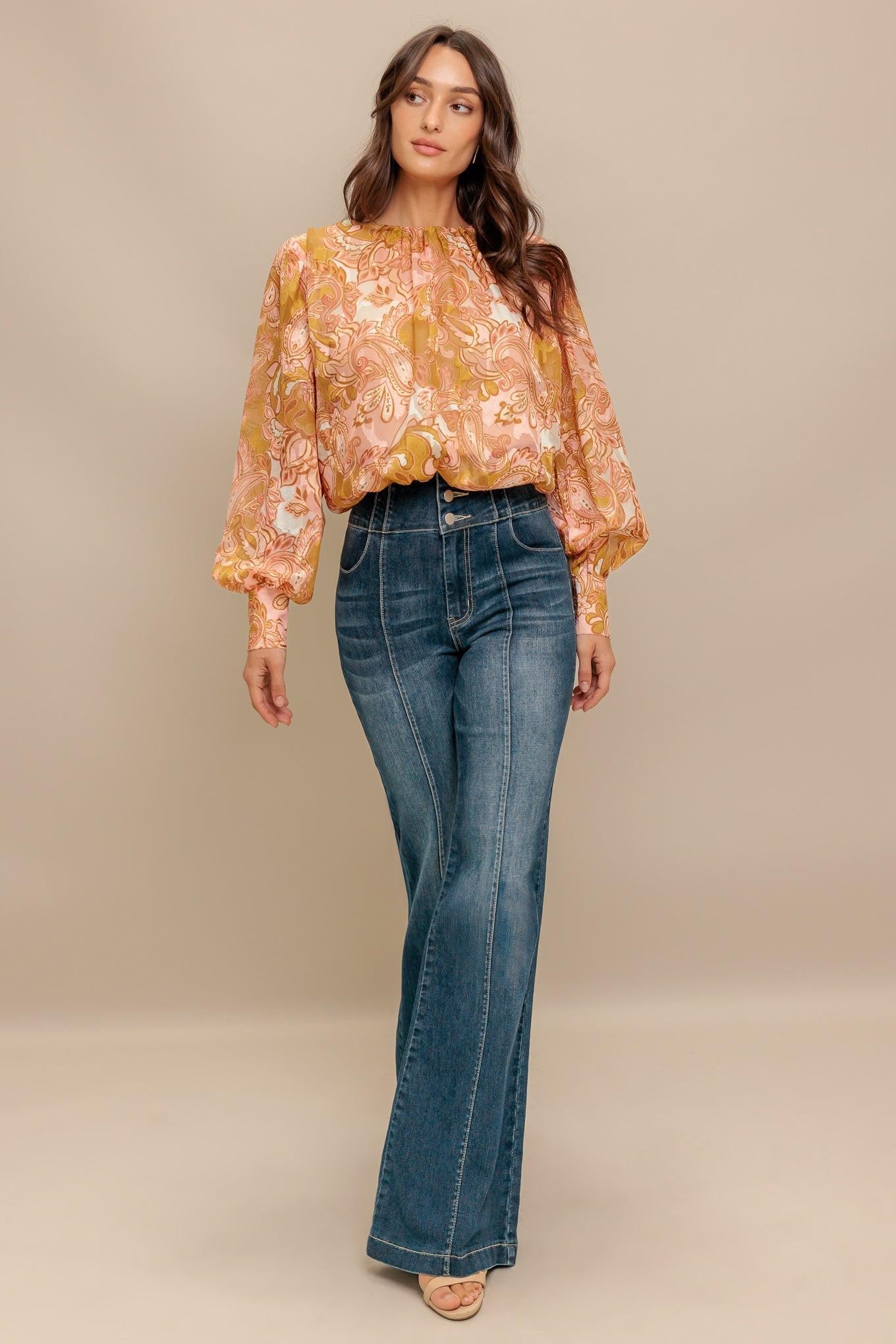 PAISLEY BREEZE WOVEN JACQUARD TOP - - TOPS