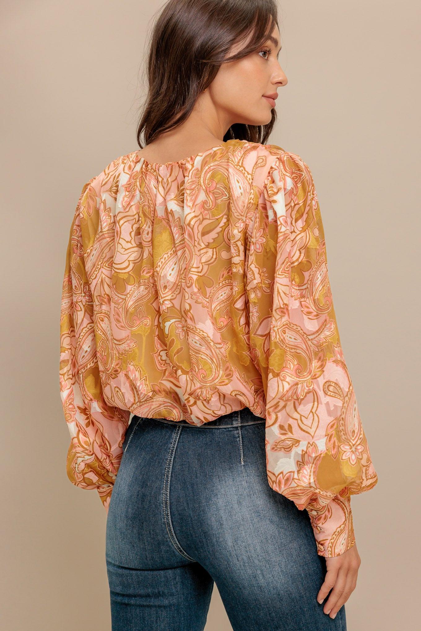PAISLEY BREEZE WOVEN JACQUARD TOP - - TOPS