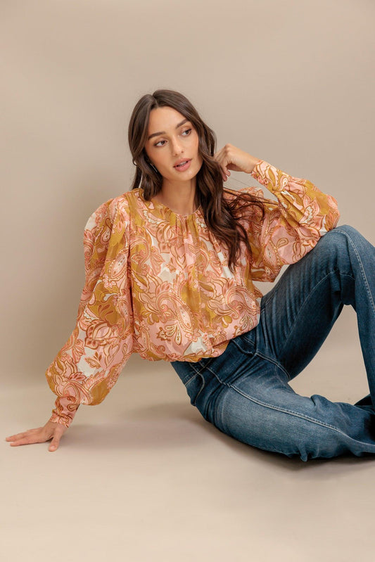 PAISLEY BREEZE WOVEN JACQUARD TOP - - TOPS